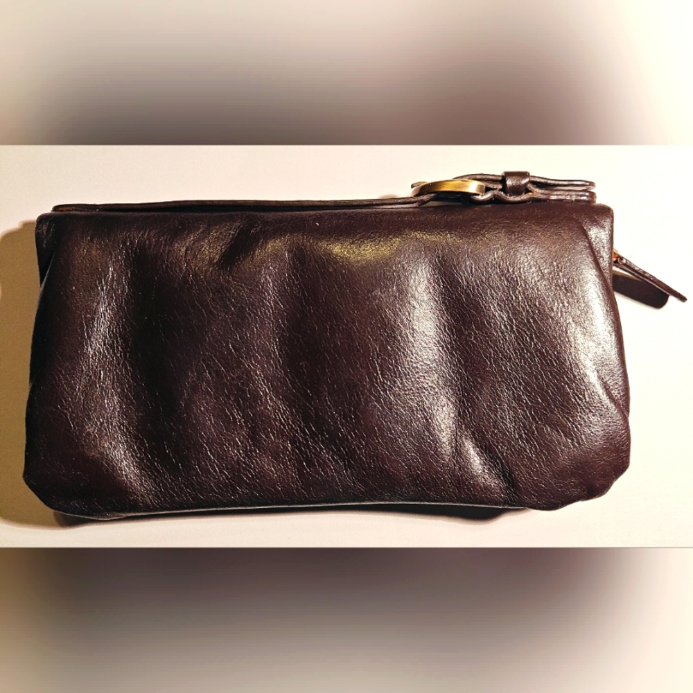 Vintage Latico Leather Dark Brown Zip Around Wallet with Gold Buckle Han…